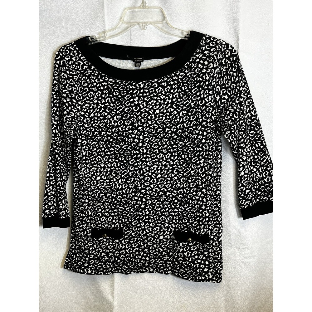 Womens Black and White Animal Print Rafaella Studio LS  Top/Sweater Xl Bust 39”